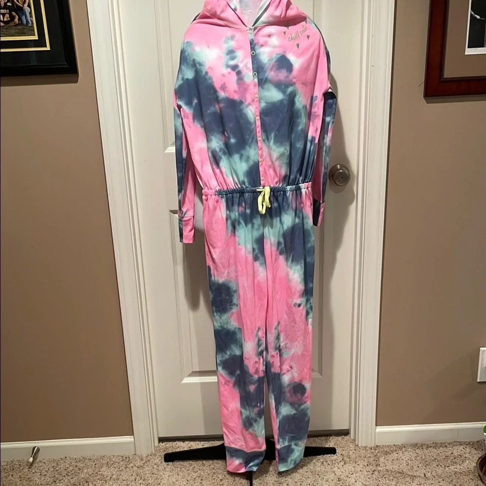 Justice Pink and Blue Tie-Dye Hooded Onesie Size 16/18